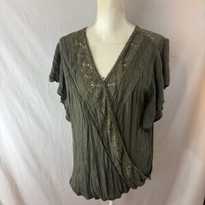 Jessica Simpson Nursing Top Olive Green Lace-Trim Wrap Blouse